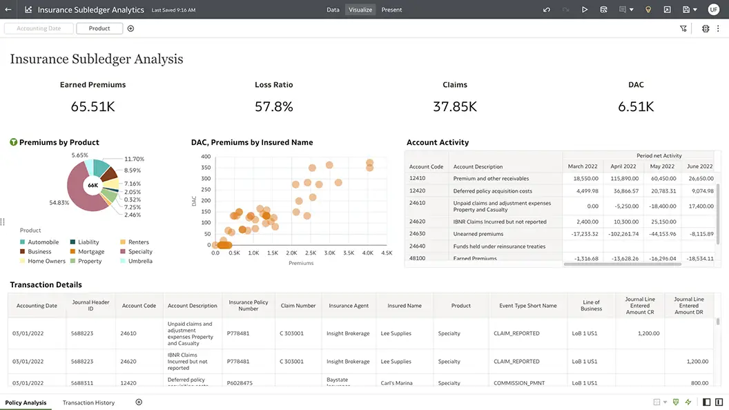 Insurance Subledger Analysis section view