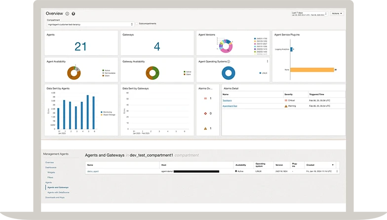 The following screenshot is an example of the Management Agents Overview page and an example of the Agents and Gateways list.