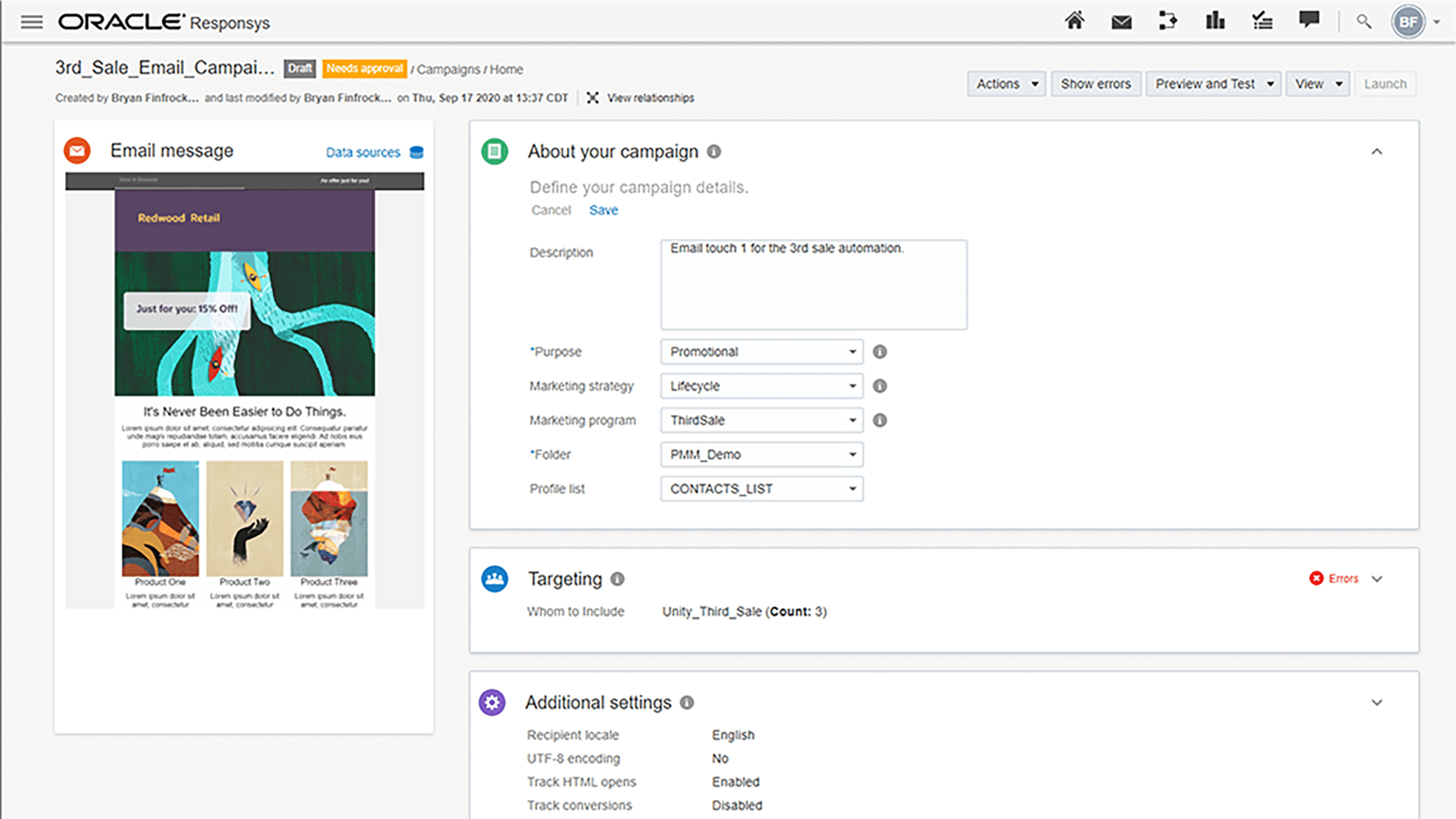 Oracle Responsys sample email creation