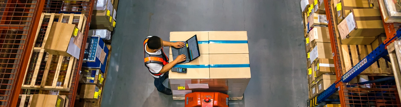 warehouse worker on laptop